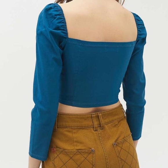 SOLD UO Bengaline square neck cropped top in blue - Picture 2 of 4